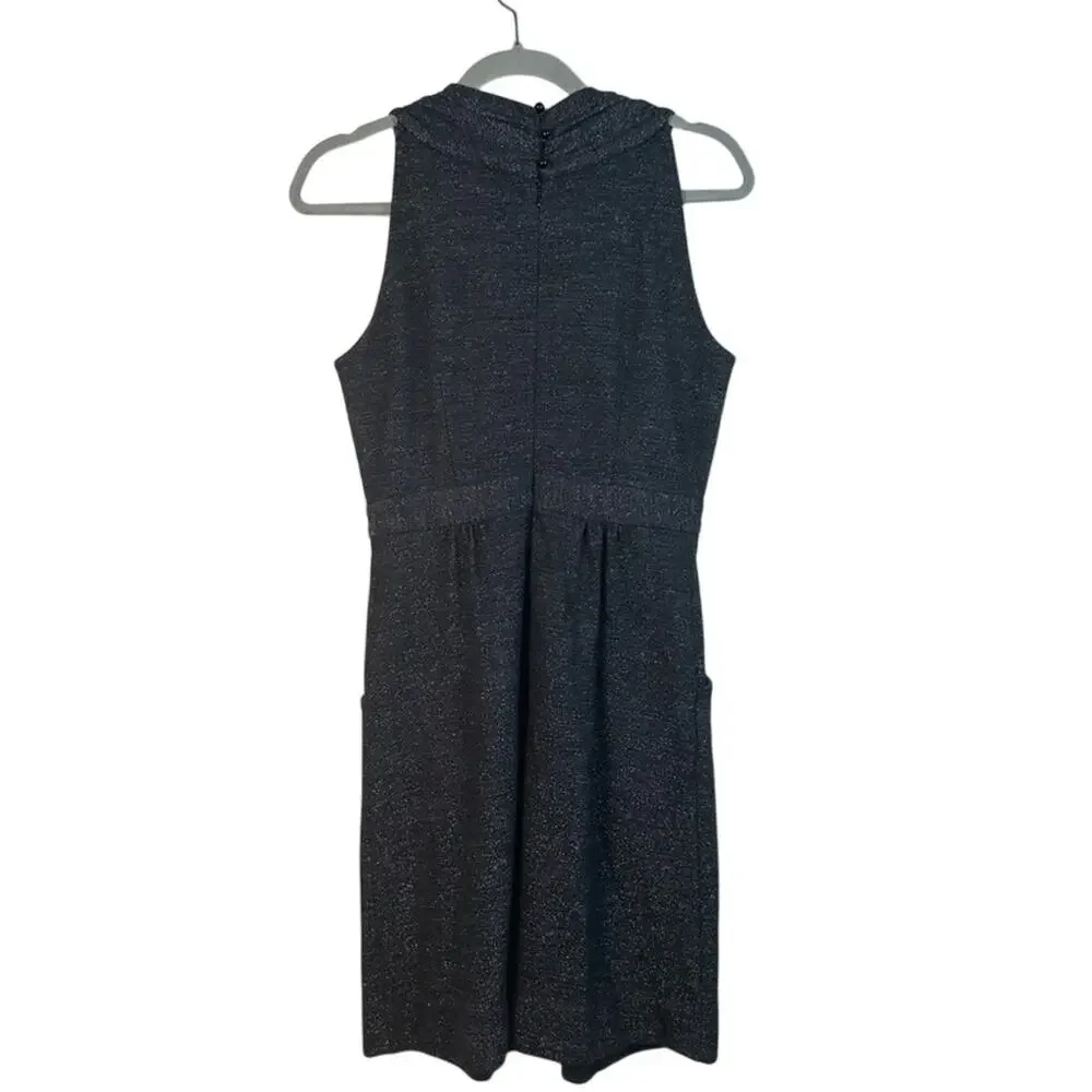 Kate Spade Silver Metallic Bow Wool Blend Fit and Flare Dress Pockets Size 2 - Picture 3 of 7